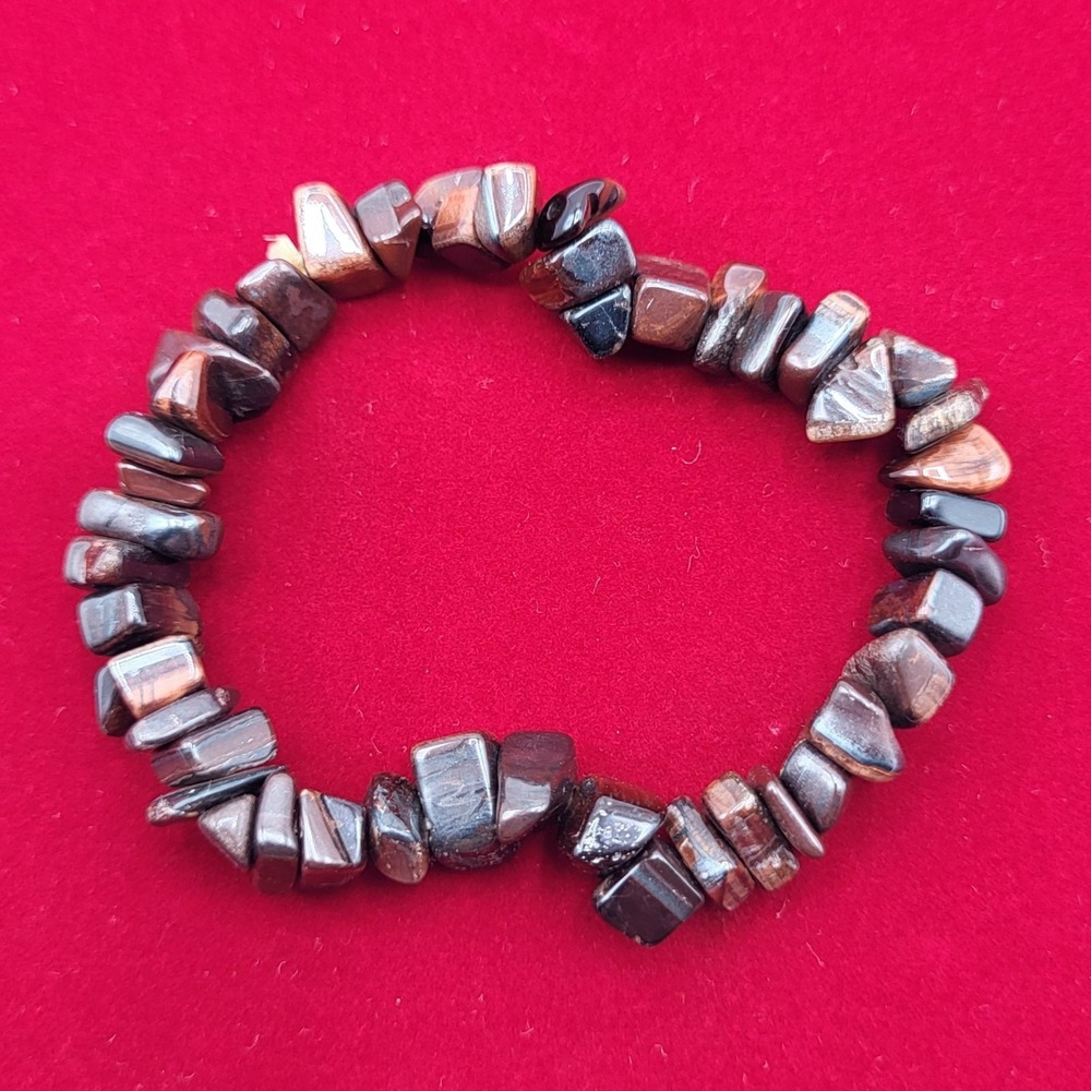 Tiger Eye Crystal Tumble Chip Stone Elastic Bracelet Stretchy